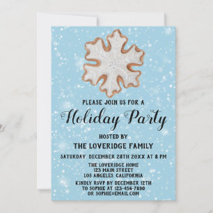 Christmas Snowflake Cookie Holiday Party Blue Snow Invitation