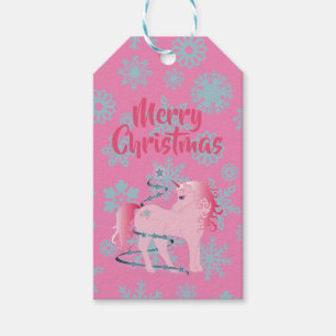 Christmas Snowflake Cute Pink Unicorn Gift Tags