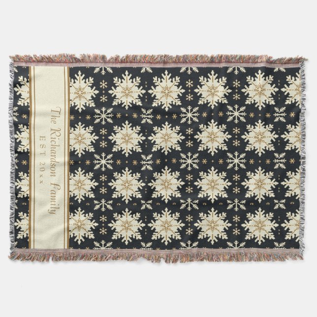 Christmas Snowflake Faux Knit Pattern Family Name Throw Blanket (Front)