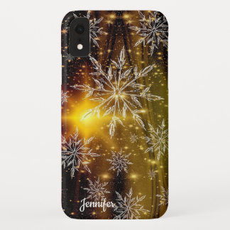 Christmas Snowflake Gold Black Custom Name iPhone XR Case