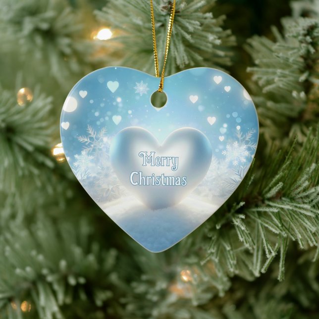 Christmas Snowflake Hearts Ceramic Ornament (Tree)