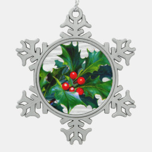 Christmas Snowflake Holly Berry Holiday Keepsake Snowflake Pewter Christmas Ornament