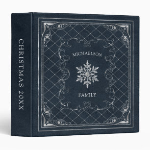 Christmas Snowflake Monogram Blue Leather Binder