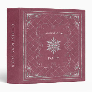 Christmas Snowflake Monogram Burgundy Leather Binder