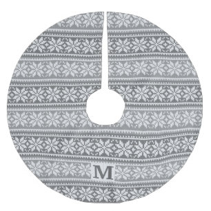 Christmas Snowflake Monogram Grey Knit Sweater Brushed Polyester Tree Skirt