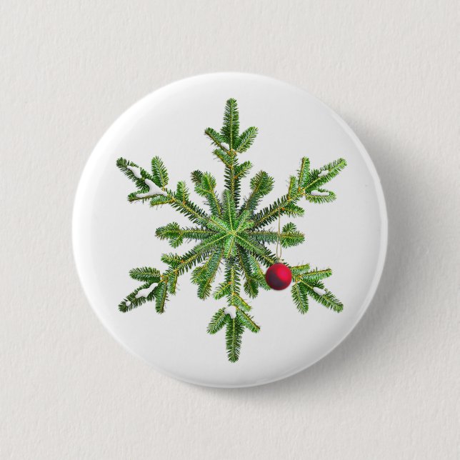 Christmas Snowflake Of Pine Branches 2 Inch Round Button (Front)