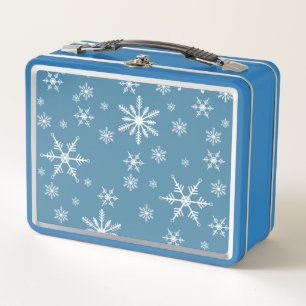 Christmas Snowflake On Blue Metal Lunch Box