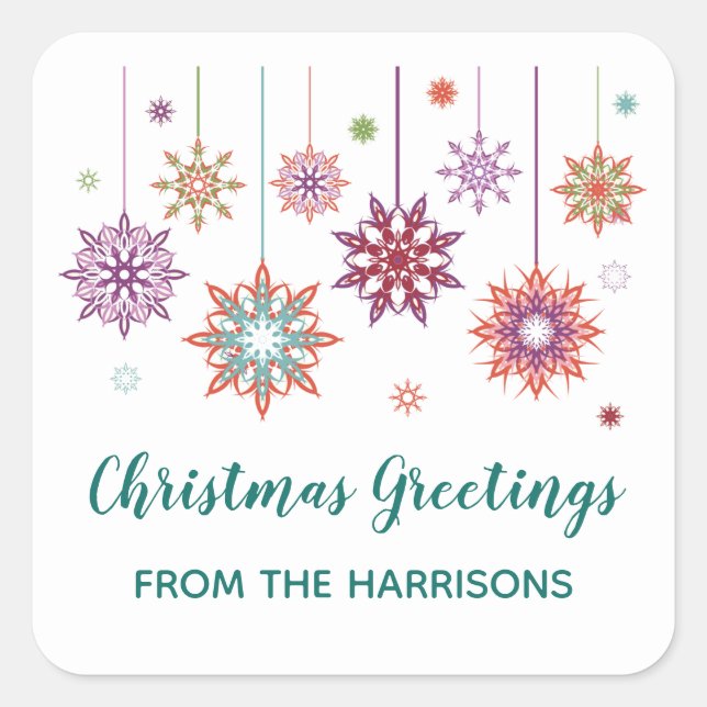 Christmas Snowflake Ornaments Design Sticker Label (Front)