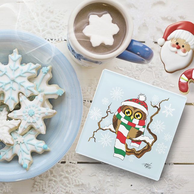 Christmas Snowflake Owl Glass Coaster (Creator Uploaded)