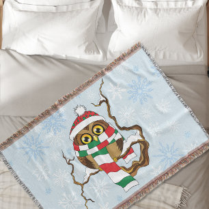 Christmas Snowflake Owl Throw Blanket