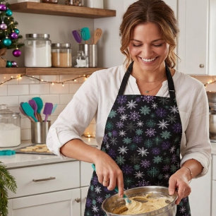 Christmas Snowflake Pattern Black Purple Mint Teal Apron