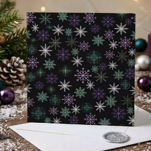 Christmas Snowflake Pattern Black Purple Mint Teal Card