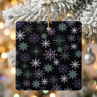 Christmas Snowflake Pattern Black Purple Mint Teal Ceramic Ornament