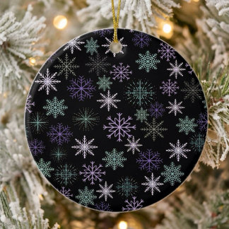 Christmas Snowflake Pattern Black Purple Mint Teal Ceramic Ornament