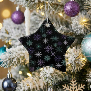 Christmas Snowflake Pattern Black Purple Mint Teal Ceramic Ornament