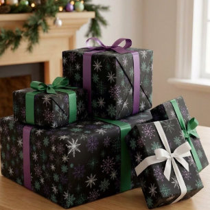 Christmas Snowflake Pattern Black Purple Mint Teal Wrapping Paper