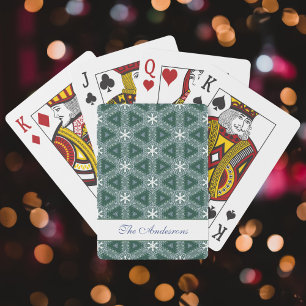 Christmas Snowflake Pattern Personalized Green Playing Cards