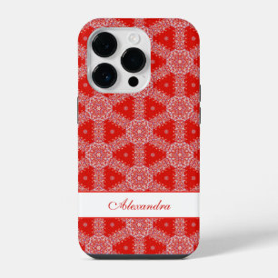 Christmas Snowflake Pattern Personalized Red iPhone 14 Pro Case