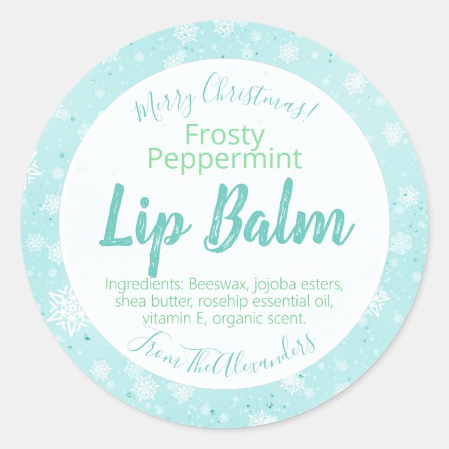 Christmas Snowflake Peppermint Lip Balm Labels (Front)