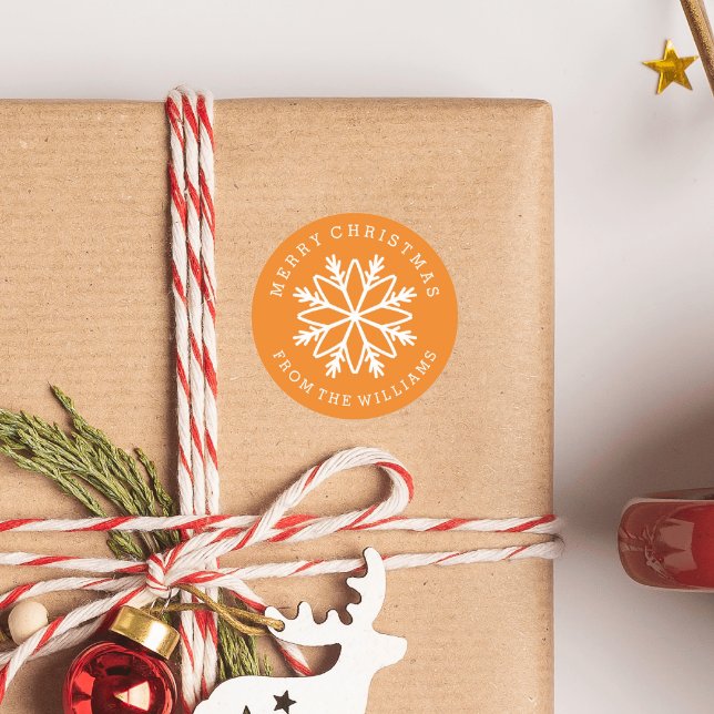 Christmas Snowflake Personalized custom colour Square Sticker (YELLOW STICKERS WITH SNOWFLAKE AND CUSTOM TEXT)