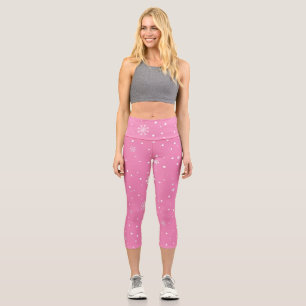 Christmas snowflake pink and white polka dot capri leggings