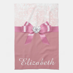 Christmas Snowflake Pink Glossy Ribbon And Diamond Kitchen Towel
