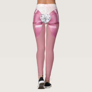 Christmas Snowflake Pink Glossy Ribbon And Diamond Leggings