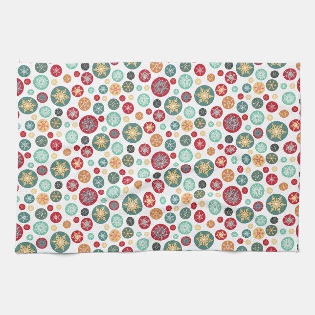 Christmas Snowflake Polka Dots Elegant Pattern Kitchen Towel (Horizontal)