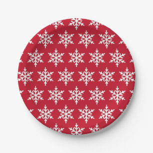 Christmas Snowflake Red Minimalist Holiday Party Paper Plate