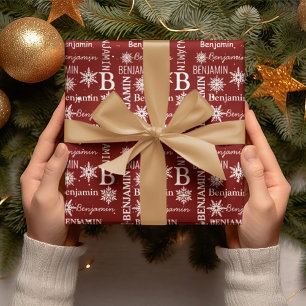 Christmas Snowflake Repeating Name Personalized Wrapping Paper