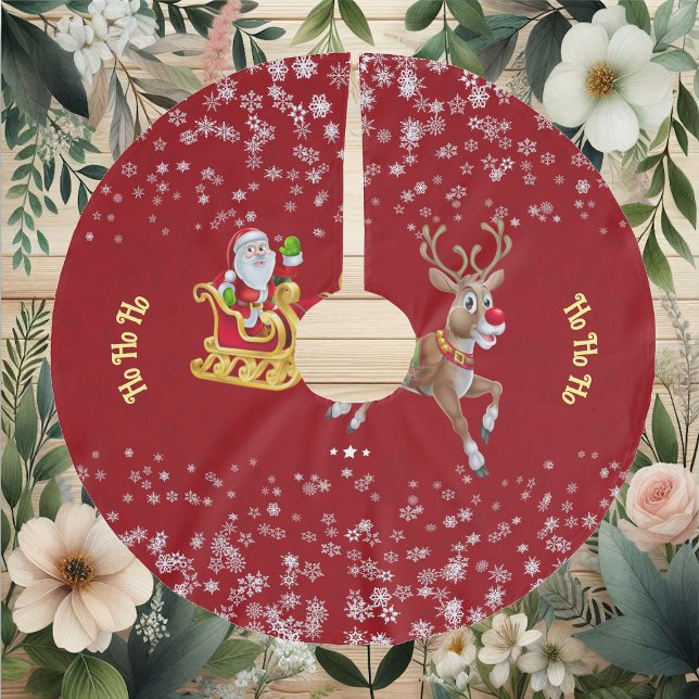 Christmas Snowflake Santa Ho Ho Ho Reindeer Sleigh Brushed Polyester Tree Skirt (Christmas Snowflake Santa Ho Ho Ho Reindeer Sleigh Brushed Polyester Tree Skirt)
