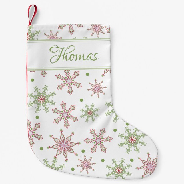 Christmas Snowflake Script Personalized Small Christmas Stocking (Front)