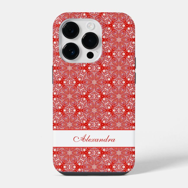 Christmas Snowflake Star Pattern Personalized Red iPhone Case (Back)