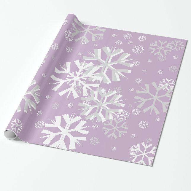 Christmas Snowflake Wrapping Paper-Lavender Paper (Unrolled)