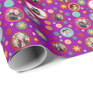 Christmas Snowflakes 8 Family Photos Purple Wrapping Paper