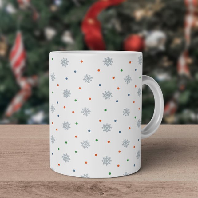 Christmas snowflakes and dots pattern coffee mug (Elegant minimalist Christmas snowflake mug)