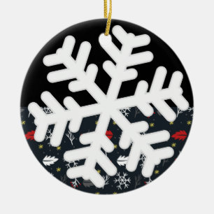 Christmas Snowflakes and Leaves with Black Back Ca Ceramic Ornament