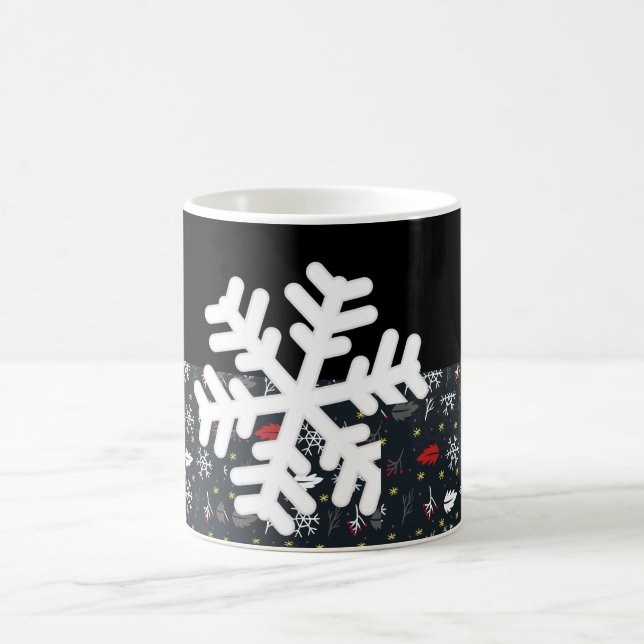 Christmas Snowflakes and Leaves with Black  Back  Coffee Mug (Center)