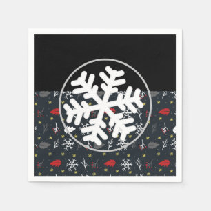 Christmas Snowflakes and Leaves with Black Back  Napkin