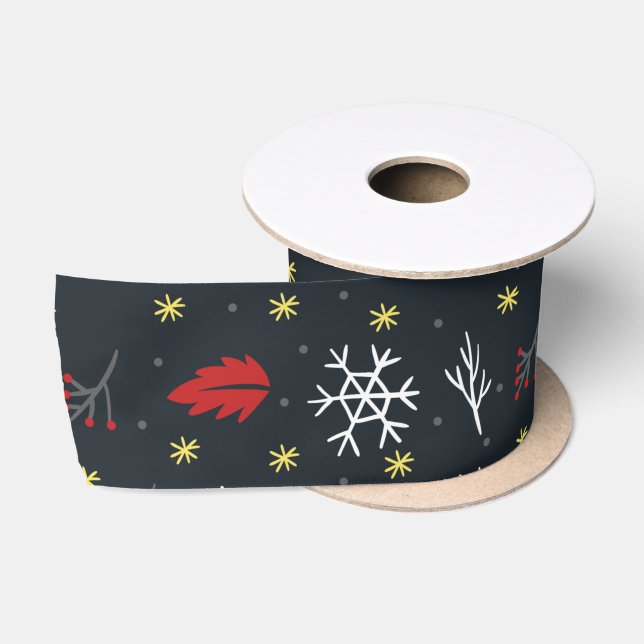 Christmas Snowflakes and Leaves with Black Back   Satin Ribbon (Spool)