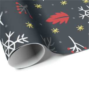 Christmas Snowflakes and Leaves with Black Back Wrapping Paper