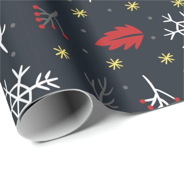 Christmas Snowflakes and Leaves with Black Back  Wrapping Paper (Roll Corner)