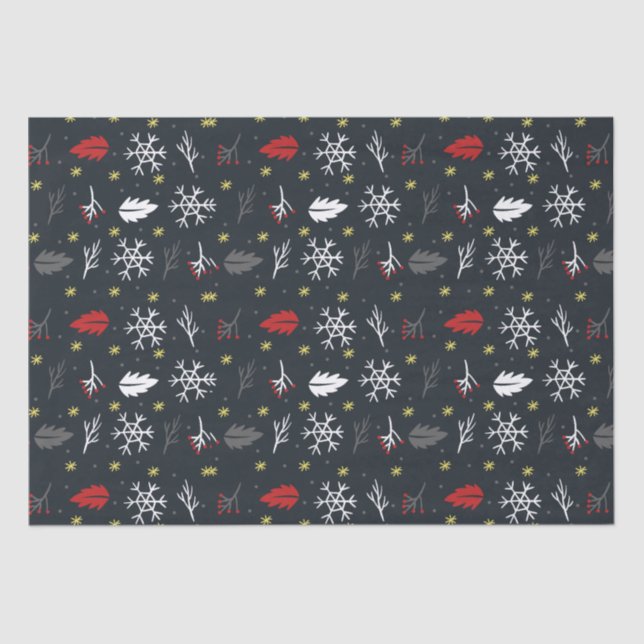 Christmas Snowflakes and Leaves with Black  Tissue Paper (Front)