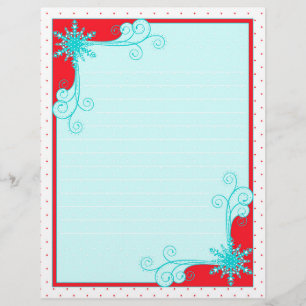 Christmas Snowflakes and Swirls Beautiful Red Aqua Letterhead
