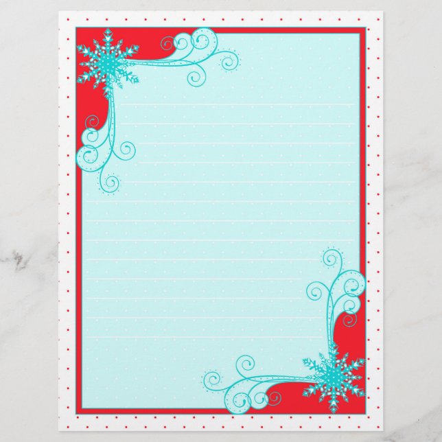 Christmas Snowflakes and Swirls Beautiful Red Aqua Letterhead (Front)
