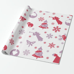 Christmas Snowflakes, Angels, and Trees Pattern Wrapping Paper