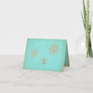 Christmas Snowflakes Aqua & Gold Holiday Card