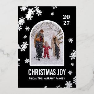 Christmas Snowflakes Arch Pattern family photo Foil Holiday Card