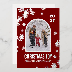 Christmas Snowflakes Arch Pattern family photo Foil Holiday Card