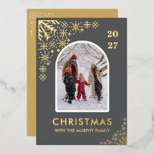Christmas Snowflakes Arch Pattern family photo Foil Holiday Card